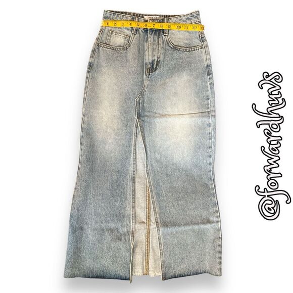 Parke Button Down Medium Wash Midi Maxi Denim Skirt Size XS - Picture 6 of 12